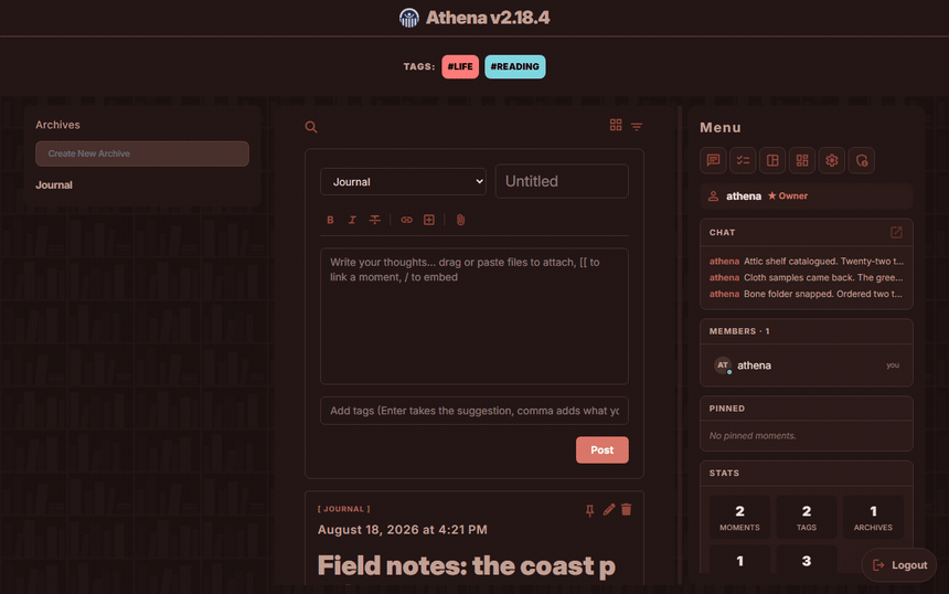 Writing a moment, adding a tag, and posting it to the feed.