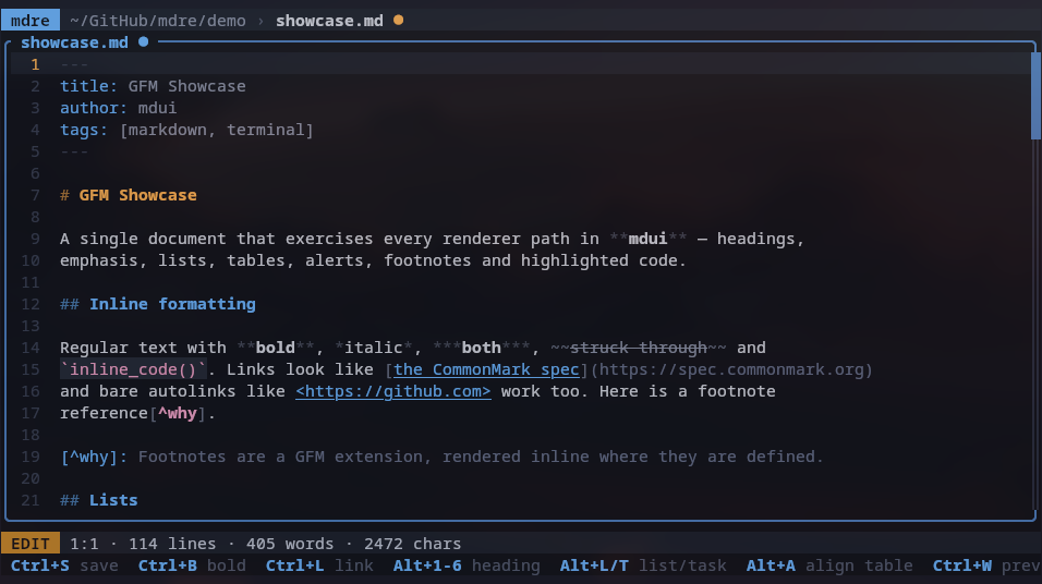 A focused view of the markdown viewer, in editor mode.